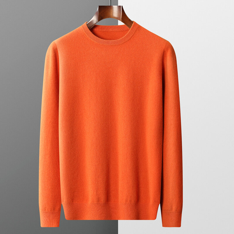 Suéter de lana pura para hombre, ropa de primera línea sin costuras, Jersey de punto de Cachemira informal holgado, primavera y otoño, 100%