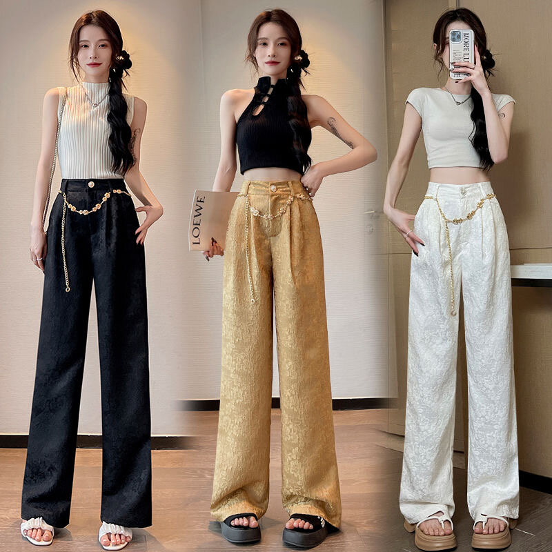 Pantalones de flores con cordones para mujer, pantalones frescos de estilo coreano Y2k, pantalones sueltos rectos, ropa de verano, pantalones de cintura alta con cinturón