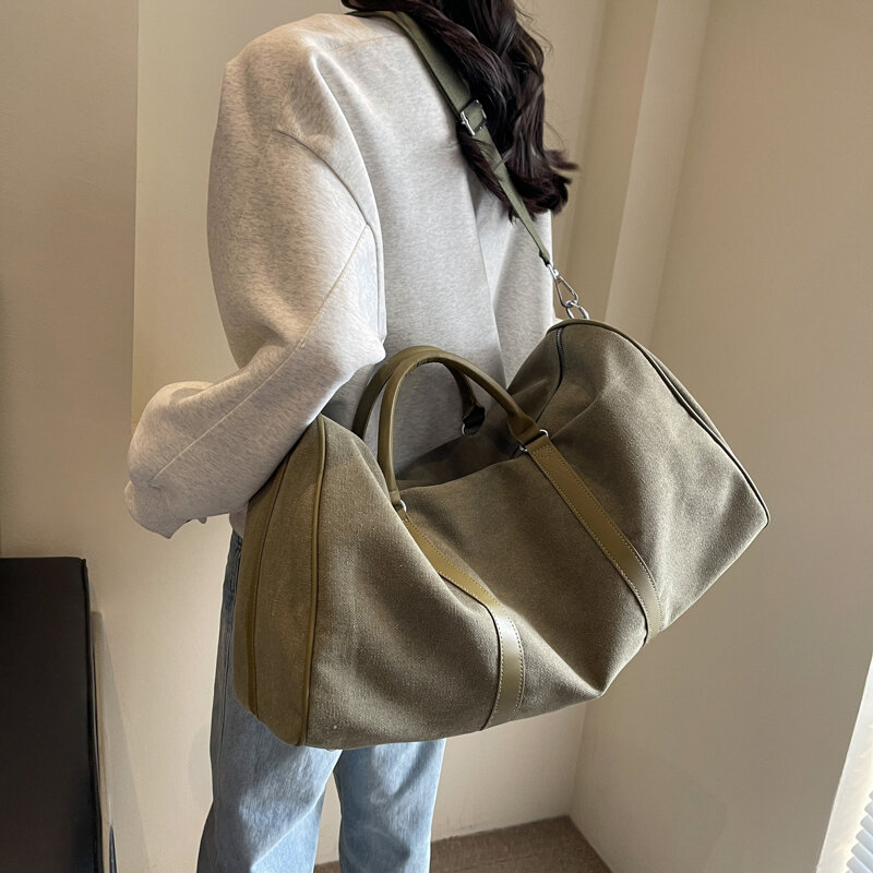 Tiptoegirls Fashion Solid Fitness Bag New Large Capacity Women's Travel Bag Light Weight Canvas Shoulder Bag Black Green 2 Color