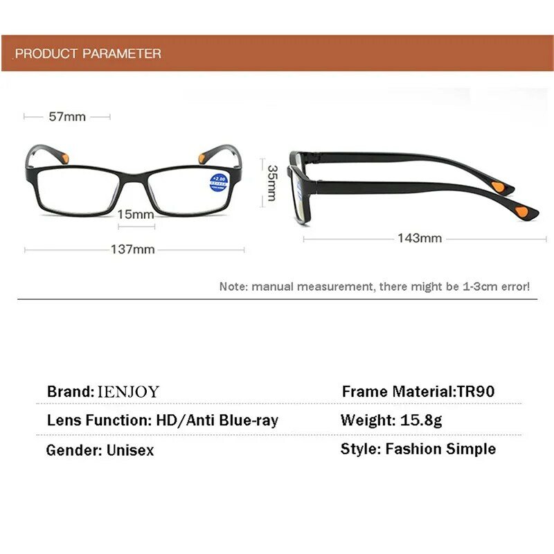 IENJOY-Óculos de leitura anti luz azul para homens e mulheres, óculos de computador, óculos presbíope, TR90, 1.0, 2.0, 3.0