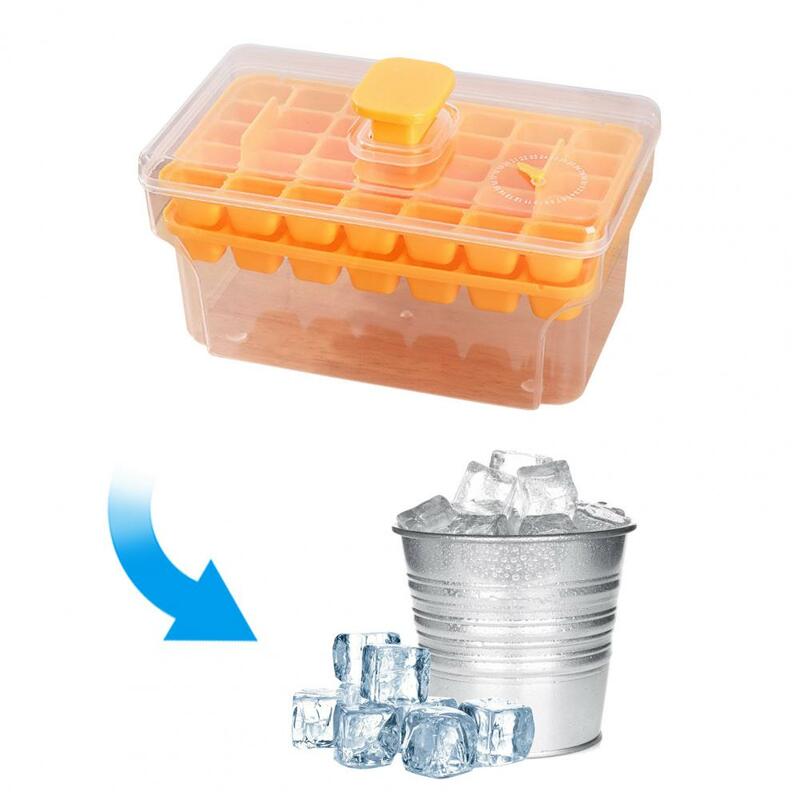 Top Button Ice Cube Maker Ice Cube Mold with Lid Bin Set for Freezer Reusable Ice Tray with Scoop for Whiskey Cocktail Coffee