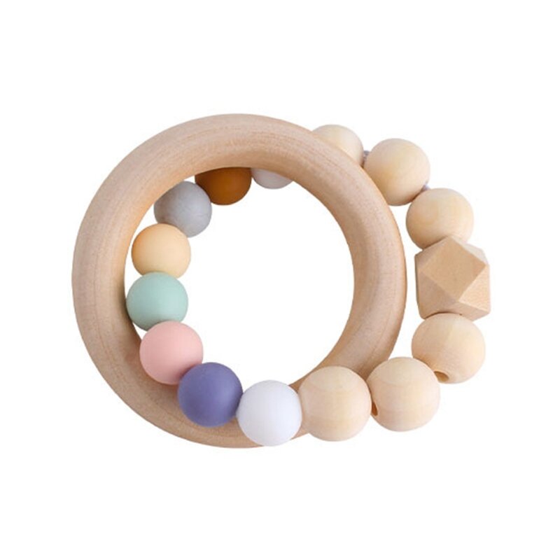 77HD – anneau dentition en Silicone pour bébé, Bracelets d'allaitement, couleur bonbon arc-en-ciel, hochets en bois, jouets