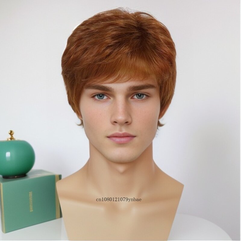 Orange Wigs for Men Synthetic Short Haircuts Cosplay Wig with Bangs Halloween Costume Carnival Party Wig Male Guys Boys Anime