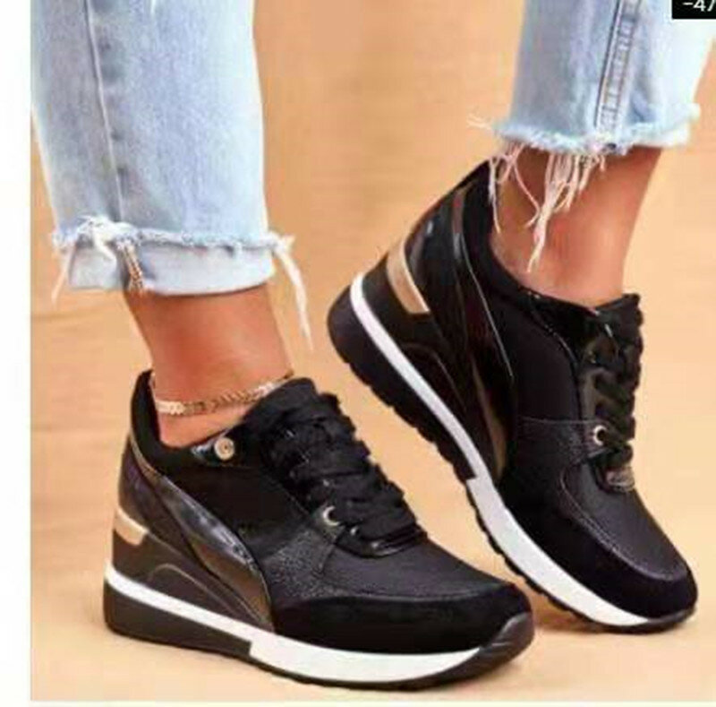 Sapatos viscose extragrandes para mulheres, Black Round Toe, Low Top, Diariamente, Combinar, Outono, Inverno, Novo, 2023