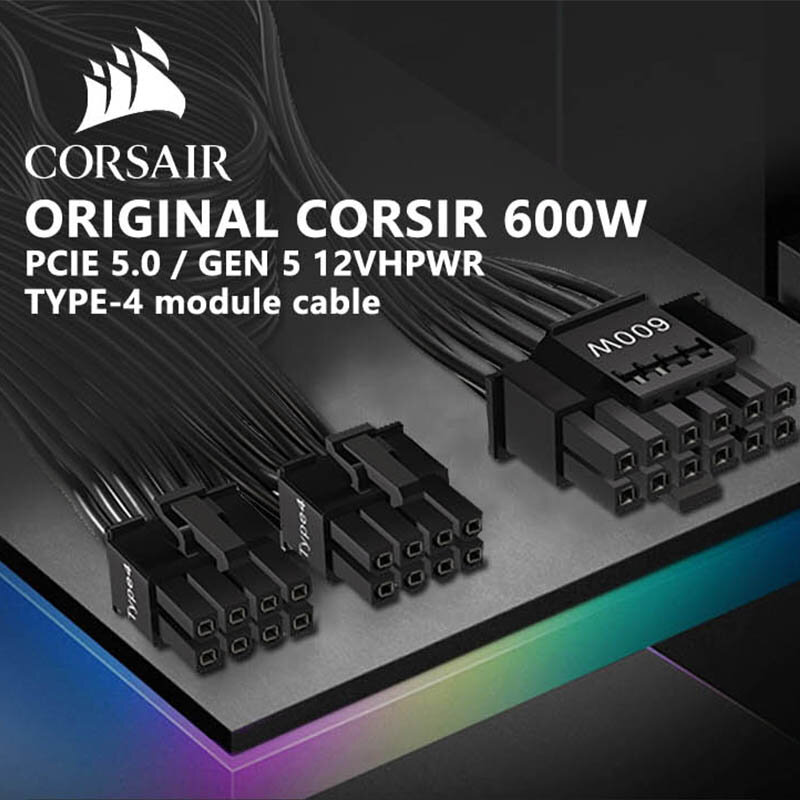 كابل فيديو أصلي من Corsair TYPE-4 12VHPWR 8Pin إلى PCIE 5.0 GEN 5 12 + 4PIN 16Pin ATX3.0 وحدات كابل إمداد بالطاقة لبطاقة فيديو وحدة معالجة الرسومات RTX40