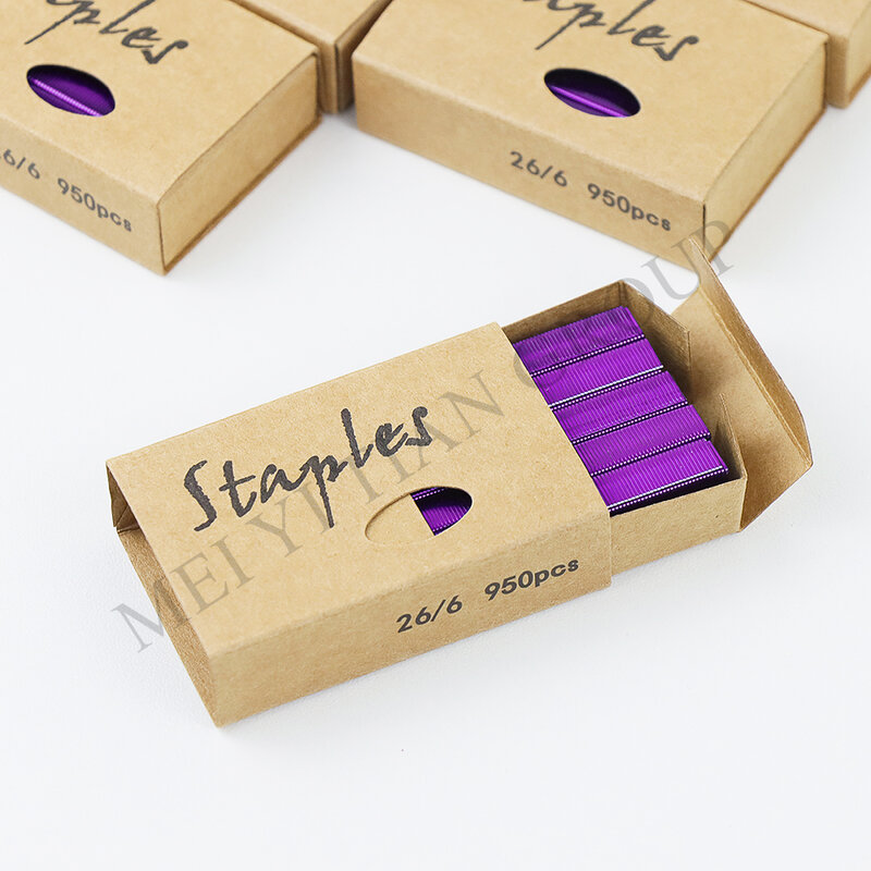 Grapas púrpuras para oficina y escuela, grapadora estándar, recarga 26/6, tamaño 950, suministros de papelería