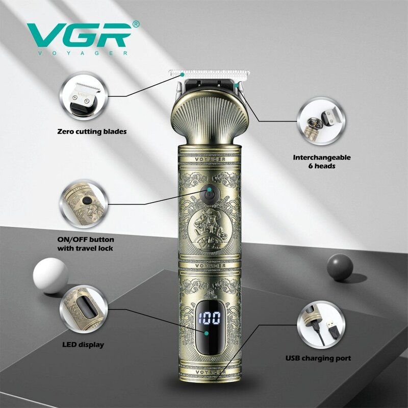 Zestaw do pielęgnacji VGR maszynka do włosów 6 w 1. maszynka do strzyżenia włosów trymer do nosa golarka trymer do ciała profesjonalny akumulator metalowy Vintage V-106