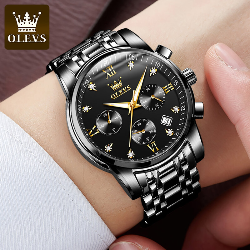 OLEVS-reloj deportivo de lujo para hombre, cronógrafo de cuarzo y acero inoxidable, luminoso, resistente al agua, elegante, con fecha y semana