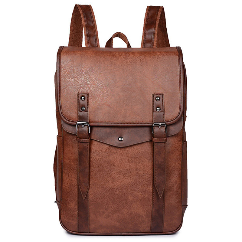 15.6 Inch Laptop Bag for Men Multifunctional Vintage Waterproof Backpack Men Luxury School Bags Leather Backpacks Travel Retro