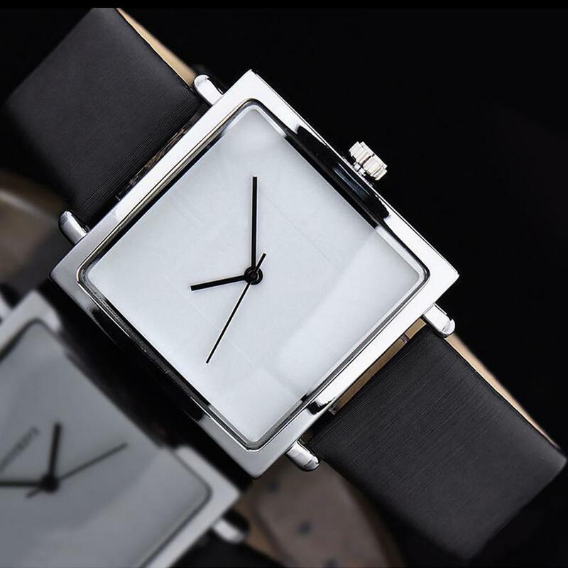 Zegarek ze sztucznej skóry analogowy kwadratowa tarcza damski kwarcowy nowy Unisex mężczyźni stylowe elegancka na ramiączkach godziny