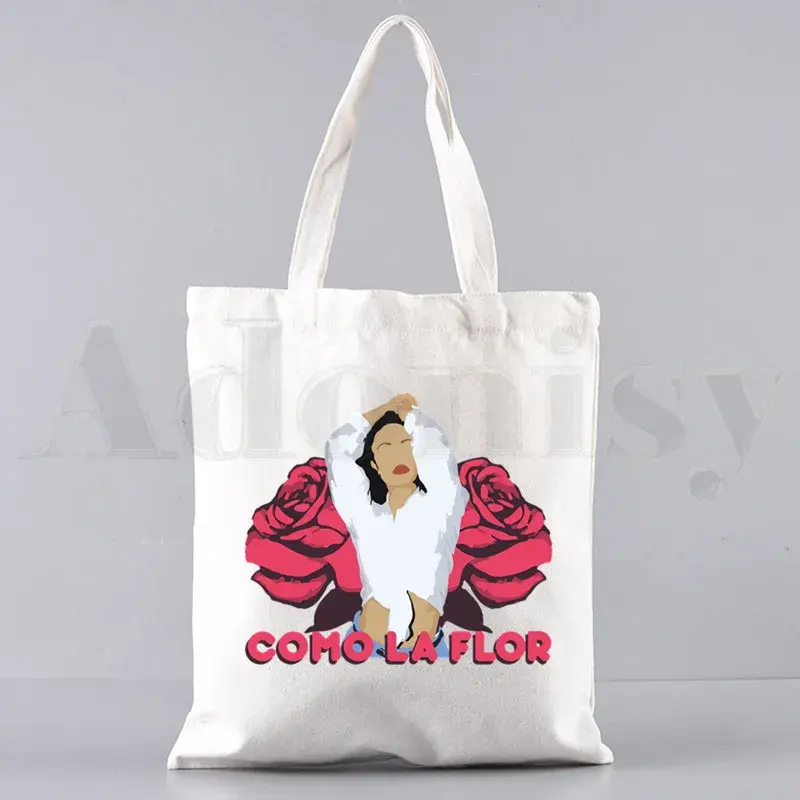 Vintage 90s La Reina SELENA QUINTANILLA Cartoon Handbags Shoulder Bags Casual Shopping Girls Handbag Women Elegant Canvas Bag