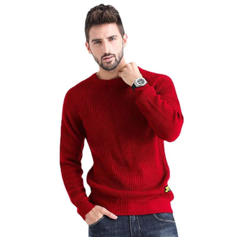 Jesień i zima nowy sweter z okrągłym dekoltem podszyty sweter męski sweter modny Trend w dzianinie
