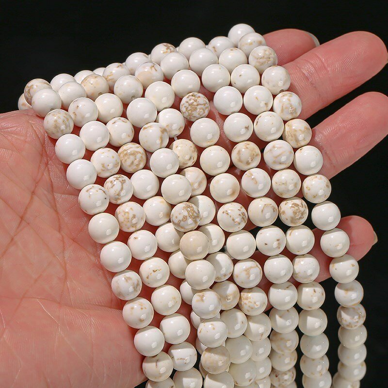 Perles Rondes en Pierre de Magnésite Naturelle, Accessoire pour Fabrication de Bijoux, Collier, Bracelet, 15 Brins, DIY, Vente en Gros