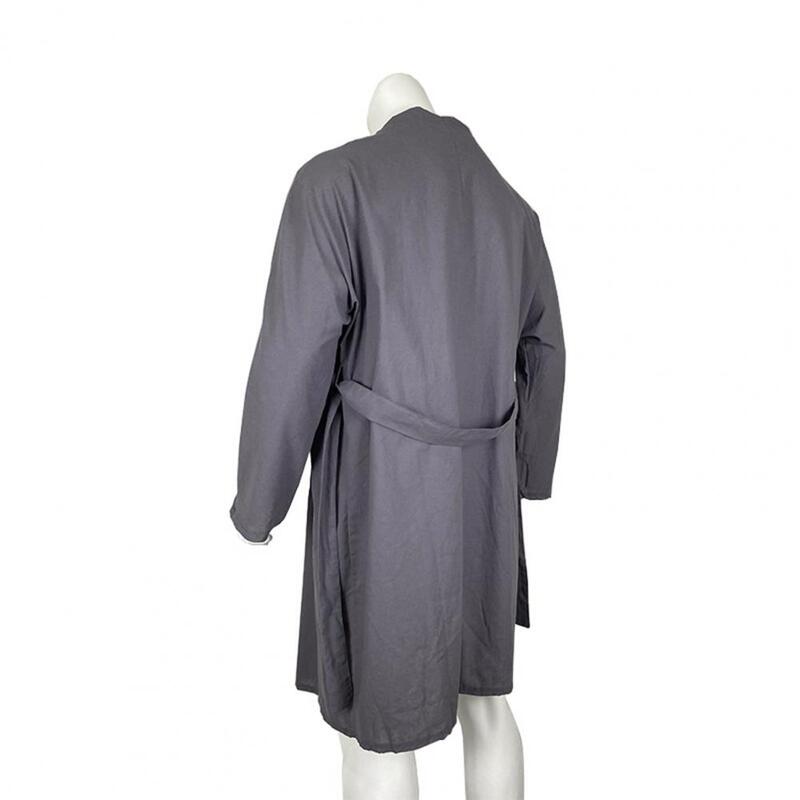 Plus Size Men Nightgown Bath Robe Water Absorption Lace Up Cardigan Pockets Loose Men Bathrobe Nightgown