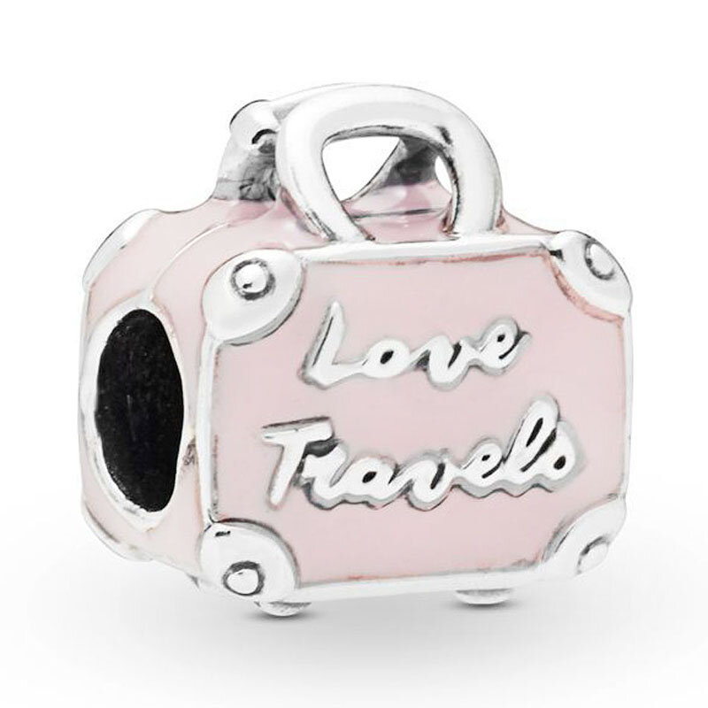 Abalorio de plata de ley 925 con corazones giratorios, Maleta de viaje, escritura de mamá, chocolate cálido, compatible con pulsera, joyería