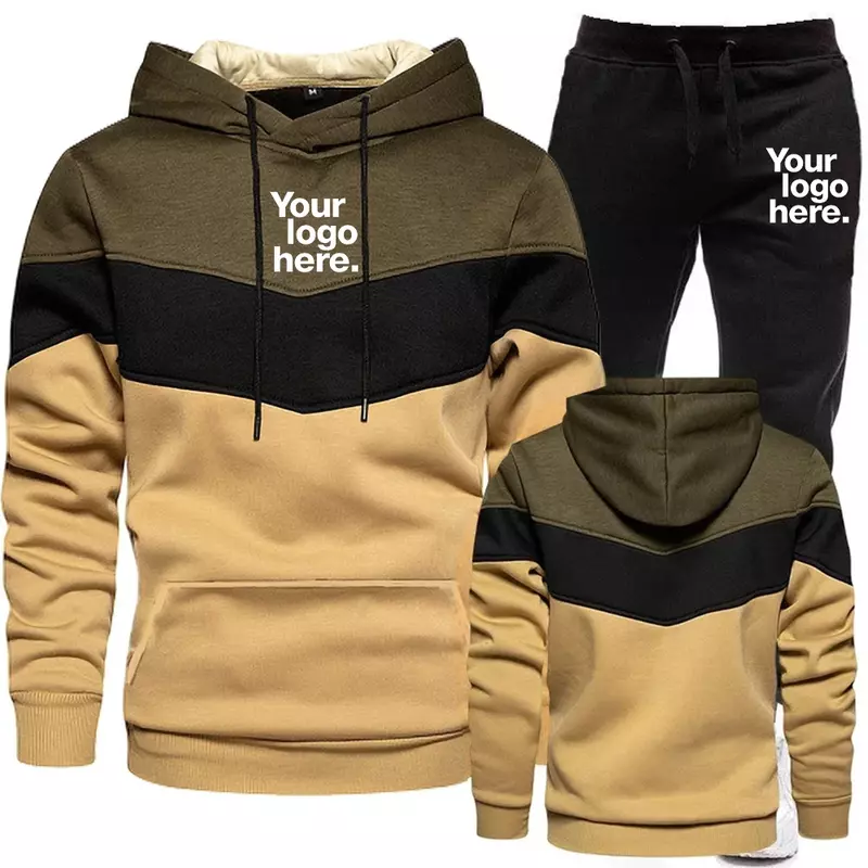 Костюм спортивный мужской зимний, ветрозащитная толстовка, теплый свитшот с цветным принтом и брюки, уличная одежда из 2 предметов