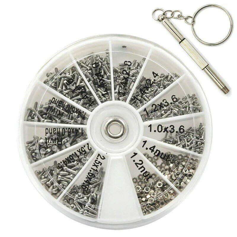 12 arten von Kleinen Schrauben Muttern Sortiment Kit M1 M 1,2 M 1,4 M 1,6 Schraube für Uhren Glassess Reparatur werkzeuge mit schraubendreher