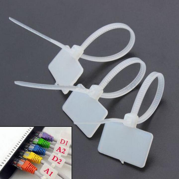 Etiqueta autoblocante de nailon transparente con placa de etiqueta para electrodomésticos, Cable de red electrónico y marcado de cables (paquete de 100)