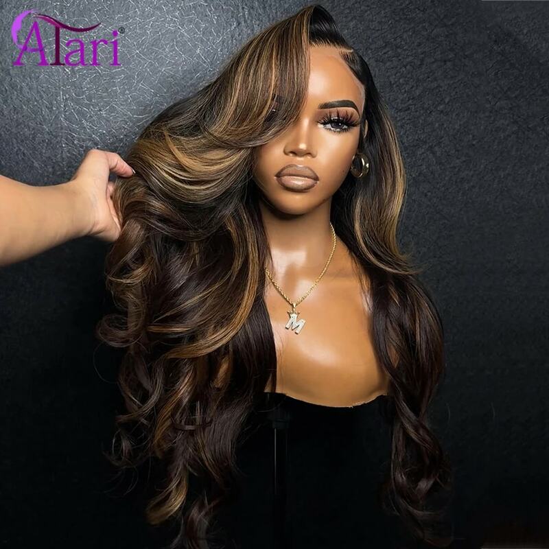 Transparent 13x4 13x6 Lace Frontal Body Wave Human Hair Wigs Brown Stripe Highlights 5x5 Closure Lace Wig Pre Plucked for Women