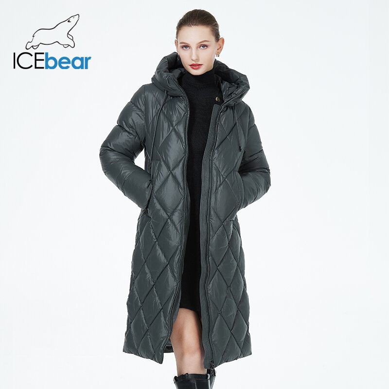 ICEbear 2023 Зимняя женская стеганая куртка с бриллиантами, удлиненный стиль, женская парка с подкладкой, утолщенное теплое хлопковое женское пальто GWD22631Dе пальто GWD22631D