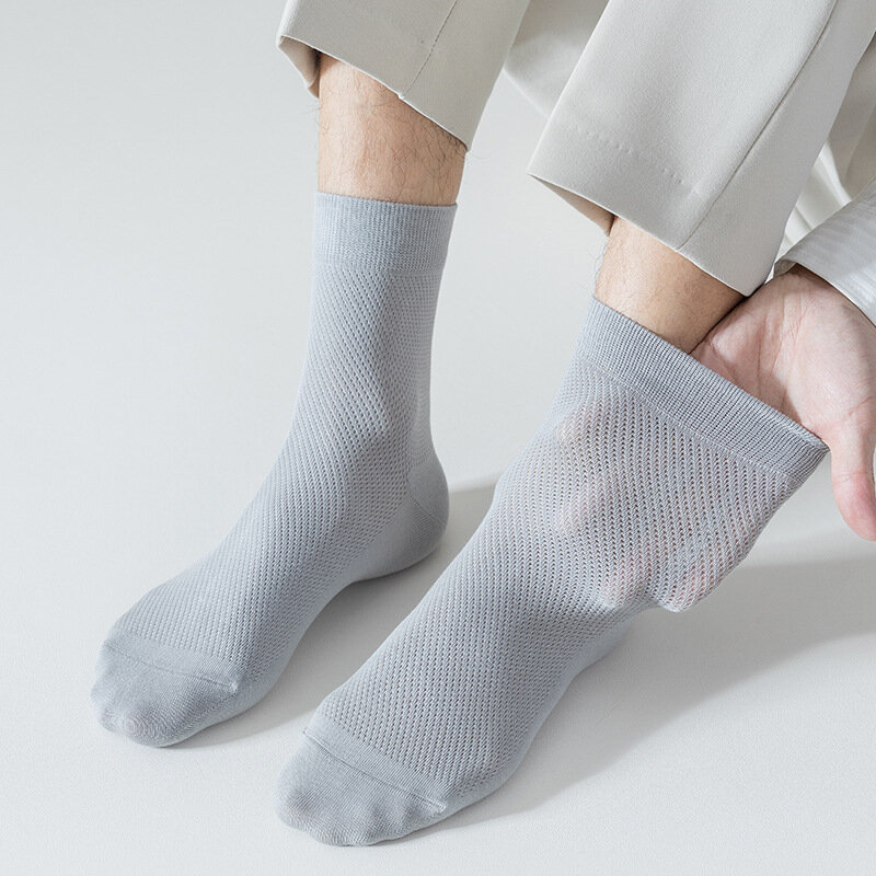 Meias de algodão masculino médio tubo primavera cor sólida meias de negócios preto cinza branco meias