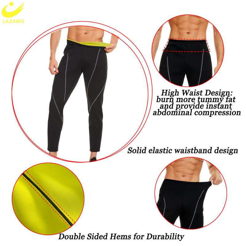 LAZAWG Mens Sauna Suit Sweat Jacket Pants Slimming Long Sleeve Top Neoprene Weight Loss Set Workout Fitness Sport Fat Burner