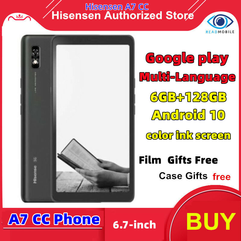 Google Play Hisense A7 CC Multi-bahasa 6.7 Inci Layar Tinta Warna Eink Tampilan E-reader 6GB + 128GB Internet Penuh 5G Telepon