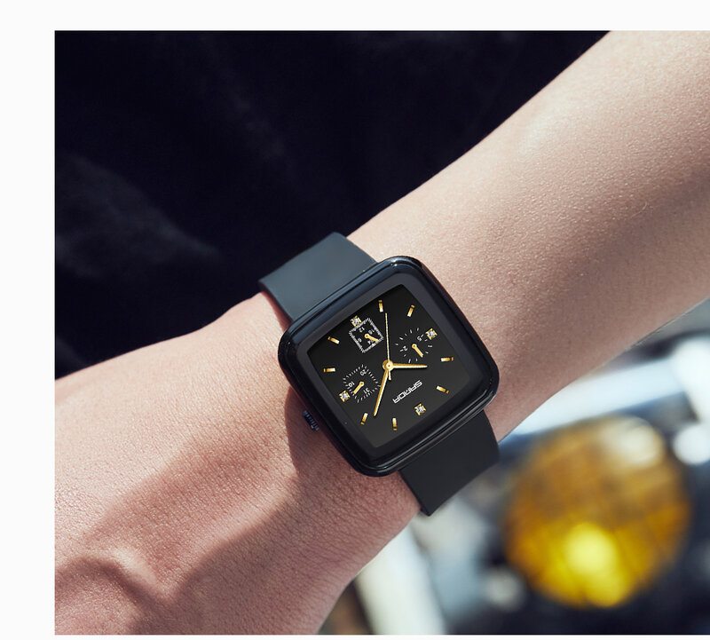 Sanda 1112 nowy kwadratowy kwarcowy sześcio igłowy silikonowy kreatywny spersonalizowany zegarek kwarcowy dla mężczyzn i kobiet