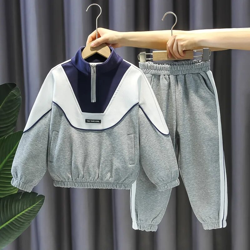 Conjunto de roupas de esporte e lazer infantil, suéter e calças de bebê coreano, infantil, menino, primavera e outono, novo, 2 peças