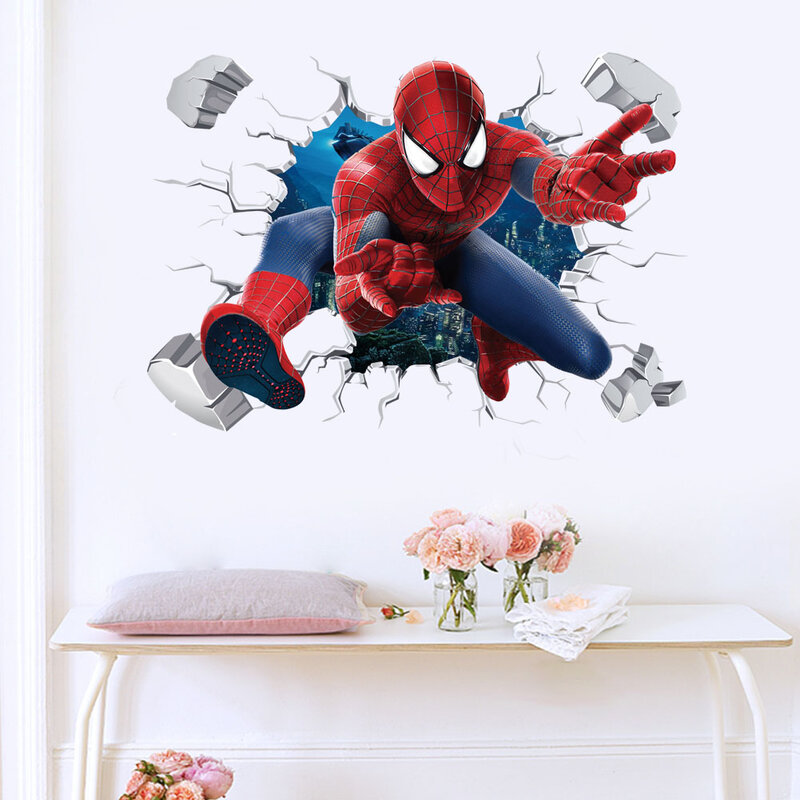 Spiderman Super Captain America Hulk Heroes สติ๊กเกอร์ติดผนังสำหรับห้องนอนเด็กตกแต่ง PVC การ์ตูนภาพจิตรกรรมฝาผนัง Art Decals