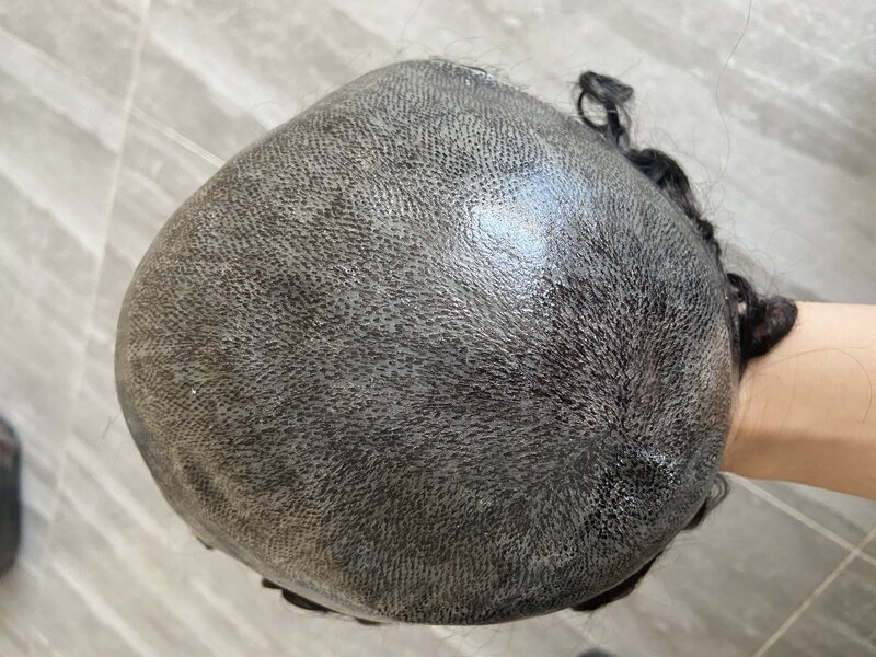 Sistema da prótese do cabelo humano para homens, peruca durável, pele fina, base completa do plutônio, linha fina natural, homem, 15mm, cor #1b20
