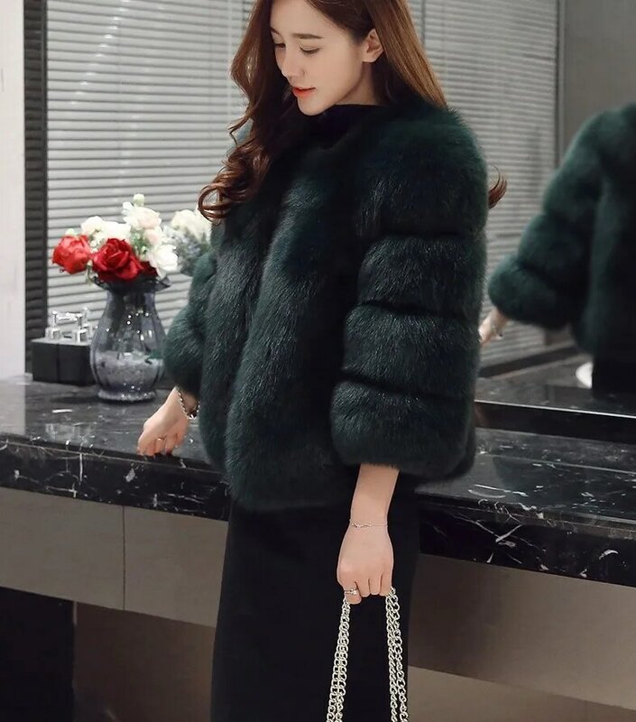 Inverno versão coreana pele de raposa casaco fino ajuste haining imitação de pele