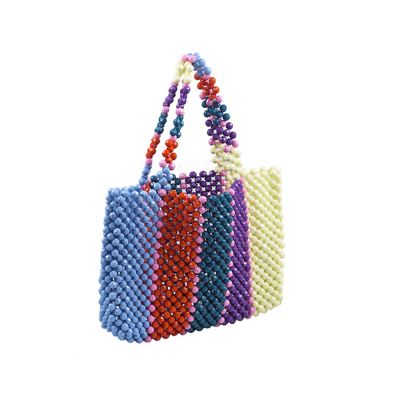 Summer Beach Bags Fashion Pearls Bag Beading Large Totes Bag Women Party Handbag Luxury Brand Rainbow Handbag