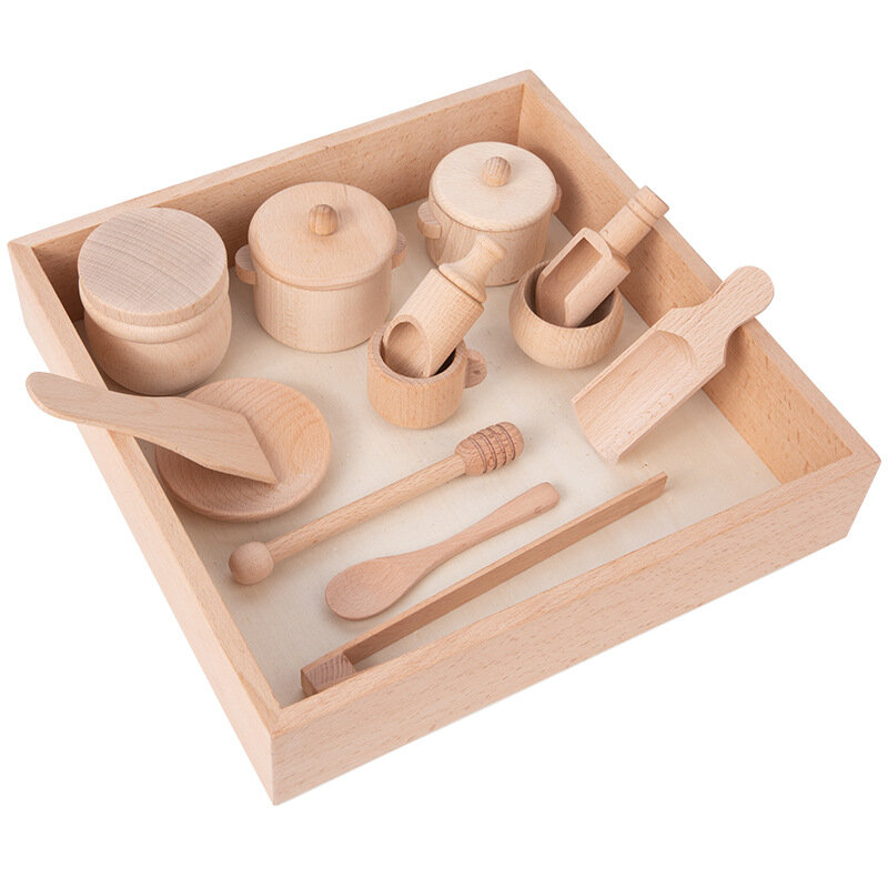 Montessori Sensory Enlighten Puzzle Toys Set Simulated Kitchen Tea Set Family Experience Early Childhood Education Wooden Toys