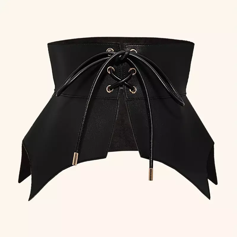 Punk Lace-Up Corset Wide Belt For Dresses Pu Leather Luxury Designer Brand Black Corset Underbust Decorative Belt Female Autumn