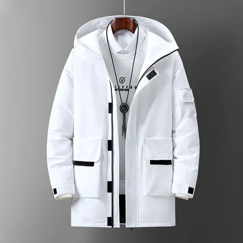 겨울용 두꺼운 따뜻한 다운 코트, 패션 커플 후드 윈드브레이커, 남성용 흰색 오리털 패딩 재킷, 루즈한 상의 겉옷