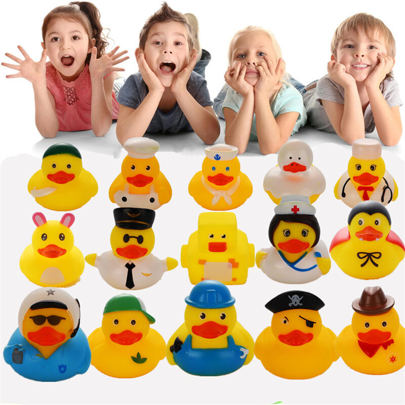 1 sztuk gumowe kaczki zabawki do kąpieli dla niemowląt prysznic dziecięcy kąpiel zabawka Float piskliwy piszcząca kaczka śmieszne pływanie woda zagraj w gra na prezent dla dzieci