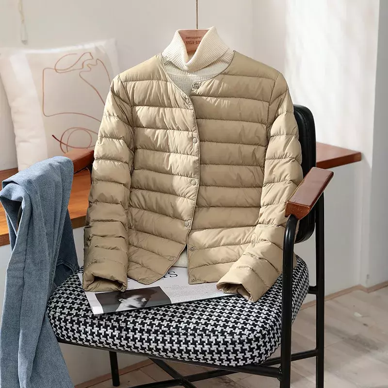 Chaqueta acolchada con forro de plumón de pato blanco para mujer, abrigo de oficina coreano para mujer, otoño e invierno, 2023