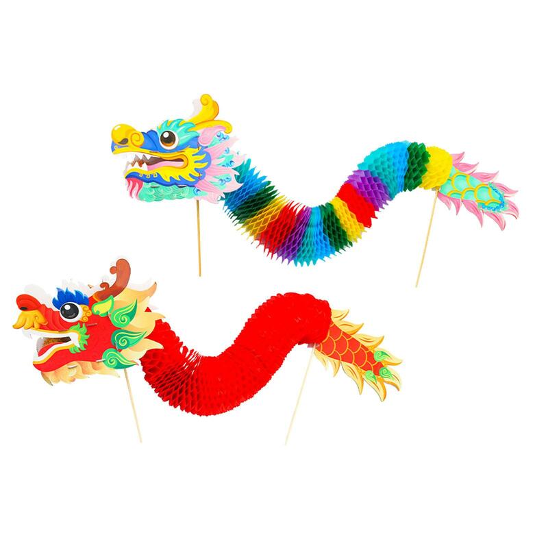 Chinese Paper Dragon, Chinese New Year Dragon Garland Puppet Set, Folded Tissue Crafts Toys for Dragon Boat Festival