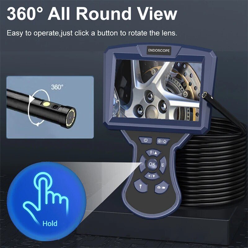 Cámara endoscópica de tubo Industrial, minicámara impermeable con pantalla HD de 200W, IPS, rotación de 360 °, lente DuaL, inspección de motor de coche