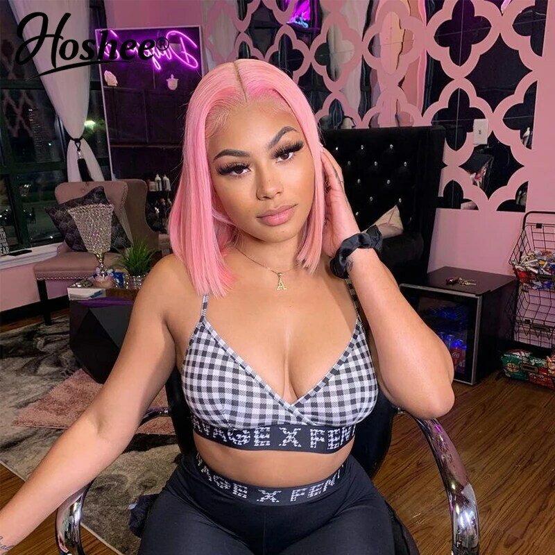 Straight Rose Pink Colored Brazilian Remy Short Bob Pixie Cut Frontal Wigs 13x4 Lace Front Human Hair Wig For Black Woman