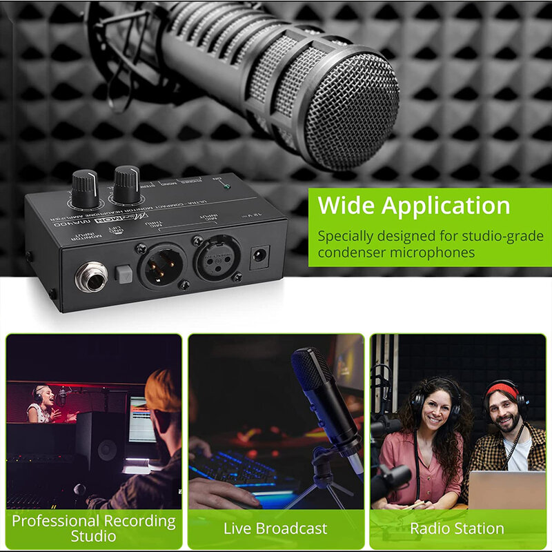 MA400 Headphone Preamplifier 6.35mm & 3.5mm Headphone Monitor mikrofon memperbesar Mixer cocok untuk pidato/Live Streaming