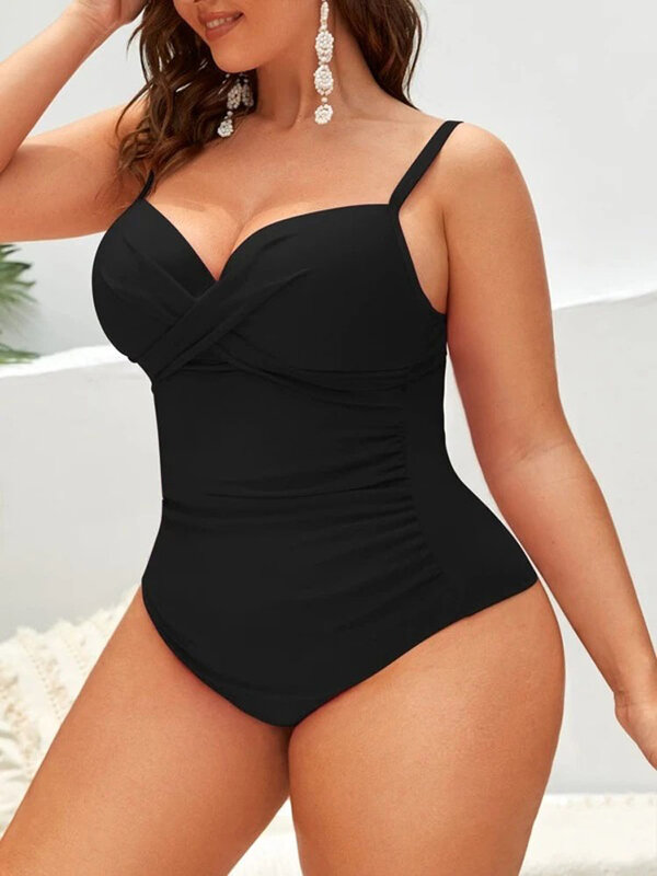 Bañador de una pieza para Mujer, traje de baño de talla grande con tirantes, ropa de playa Sexy, Bikini de realce, 2023