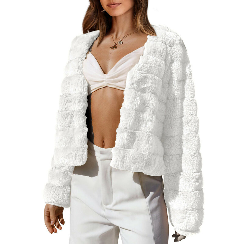 Oversize Fleece Jacket for Women 2023 New Winter Warm Plush Faux Rabbit Crop Tops Loose Lady Outerwear Warm Coat Roupas Feminina