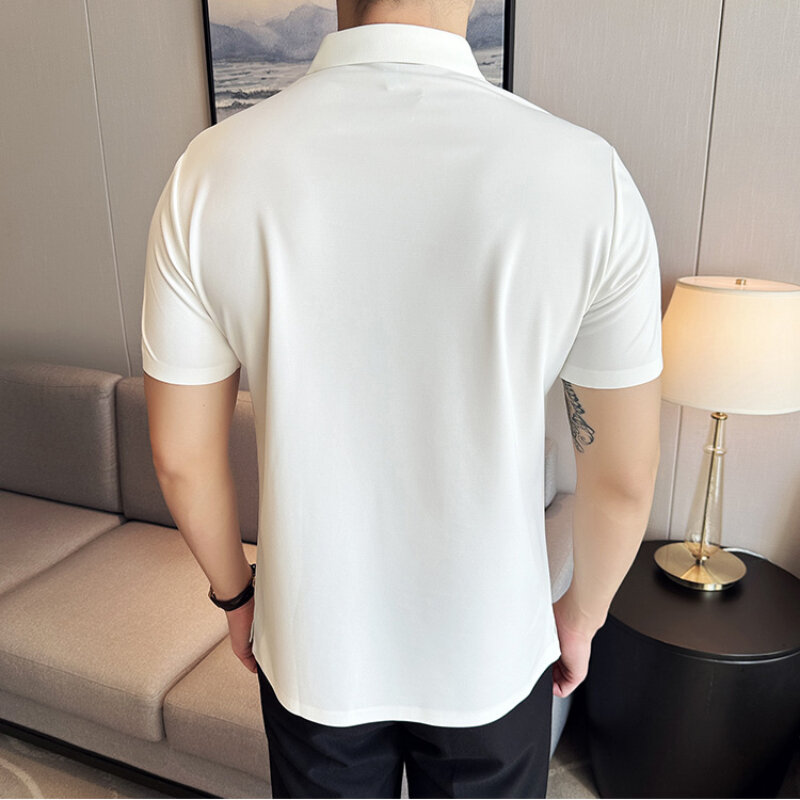Men's Summer Short Sleeve Golf Shirt, Magnetic Buckle High-Grade Thin Polo Shirt, Waffle Seamless Thin Short Sleeve Top