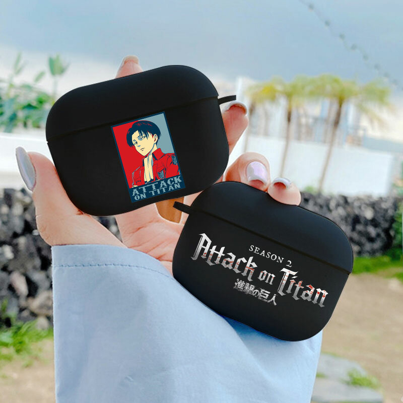 Funda de Anime Attack on Titan para auriculares, estuche de carga para Apple iPhone, AirPods 1, 2, 3 Pro, negro, inalámbrico, Bluetooth