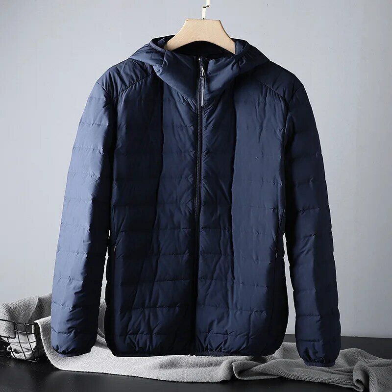 최고급 남성용 푸퍼 재킷 2023 새로운 겨울 따뜻한 90% 화이트 덕 다운 초경량 패션 후드 캐주얼 파카 코트