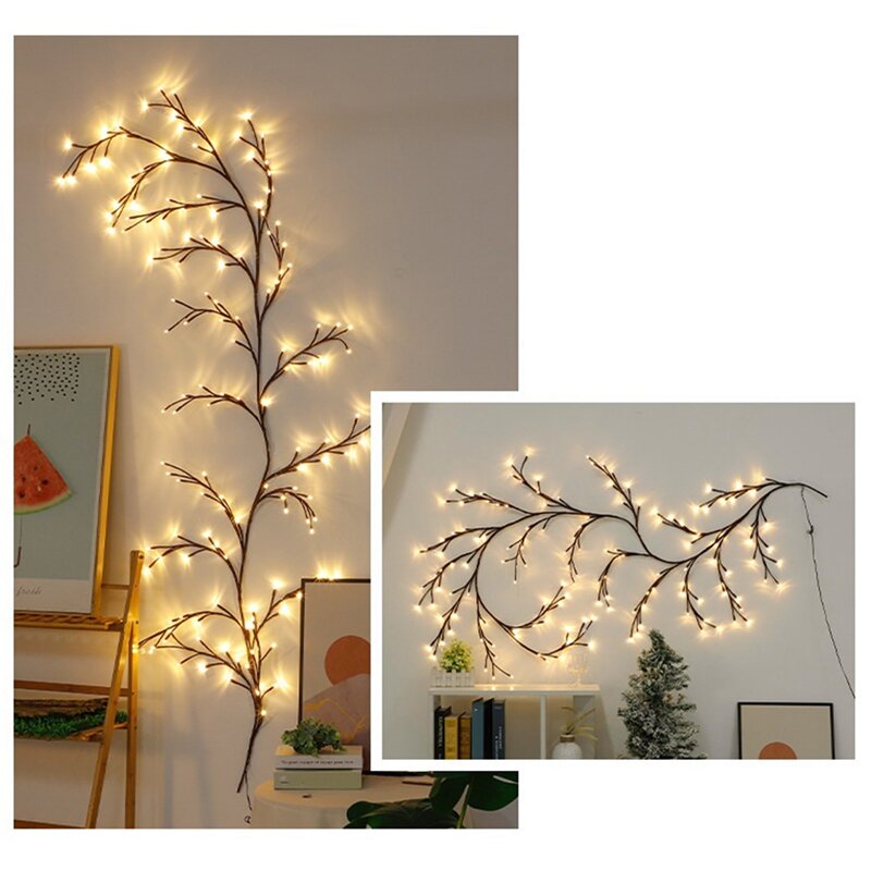 Lampu rotan cabang pohon LED 144 lampu Tanaman rambat putih hangat 8 Model fungsi