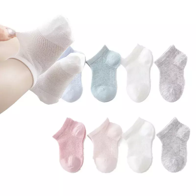 Lot de 3 paires de chaussettes d'été pour bébé, couleur unie, en maille, courtes, respirantes, douces et fines, pour garçon et fille