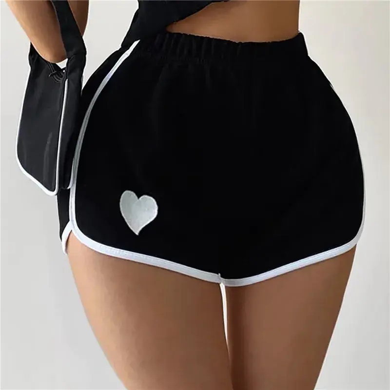Heart Printing Shorts Women Summer Sports Shorts Casual Elastic Waist Hot Pants For Fitness Running Solid Pajama Pants Homewear